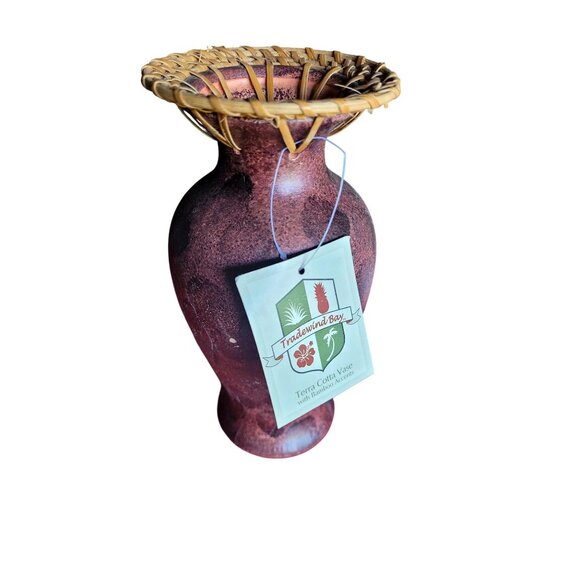 vintage greenbrier tradewind bay terra cotta with bamboo accent vase 8"h x 3.75" - Picture 8 of 11